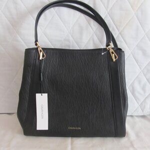 NWT Calvin Klein Black Tote Purse Ellie Large Compartment New